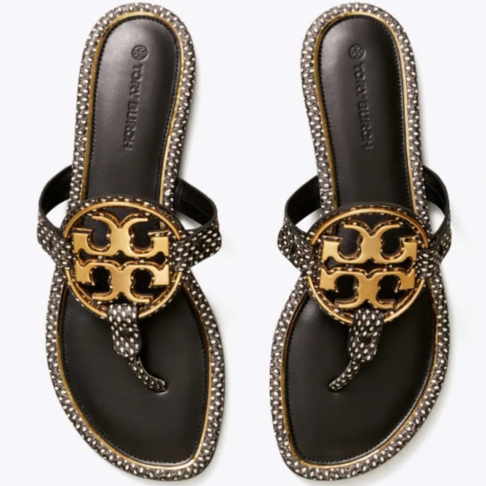 Tory Burch Black and Gold Sandals